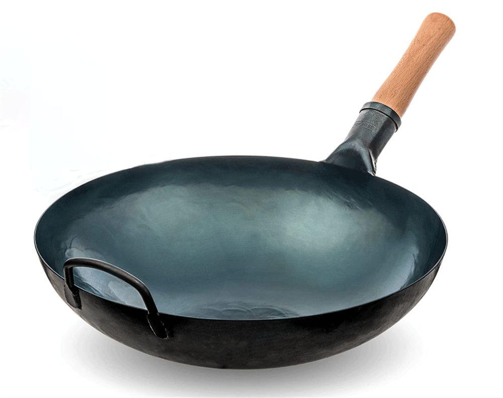 Chinese Hammered Wok Carbon Stee Wok,14", Blue, Round Bottom Wok Pan