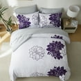 thumbnail image 3 of Flymme Full Size Comforter Sets 7 Piece Bed in a Bag Purple Floral Printed on Gray Comforter Set with Sheets Botanical Complete Bedding Set for All Season, 3 of 8