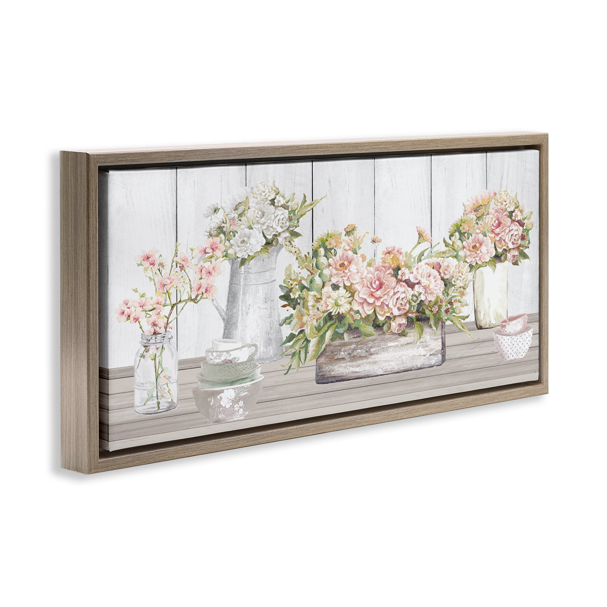 Stupell Industries Farm Table Bouquet Still Life Food & Beverage Painting Brown Floater Framed Canvas Art Print Wall Art, 31 x 14