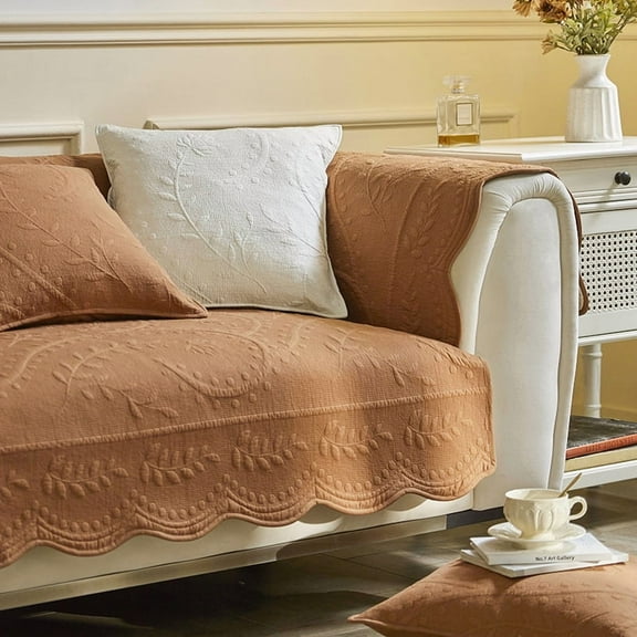 XmhyTop-A Cotton Couch Cover 70*70cm Orange Quilted Sofa Cover, Non Slip Sofa Slipcover with Floral Embroidery, 1 Piece Sofa Slipcovers