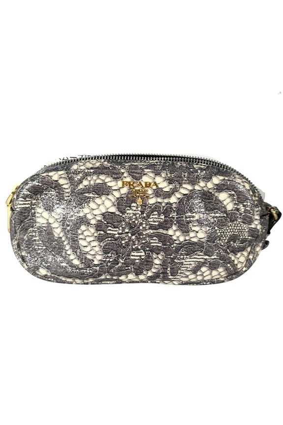 Pre-Owned PRADA Prada Pouch Nylon Gray Women's Botanical Print