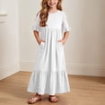 thumbnail image 3 of Auroural Girls Long Dresses Girls Summer Casual Dress with Ruffles Short Sleeve Round-Neck Dress for 4-14Y, 3 of 8