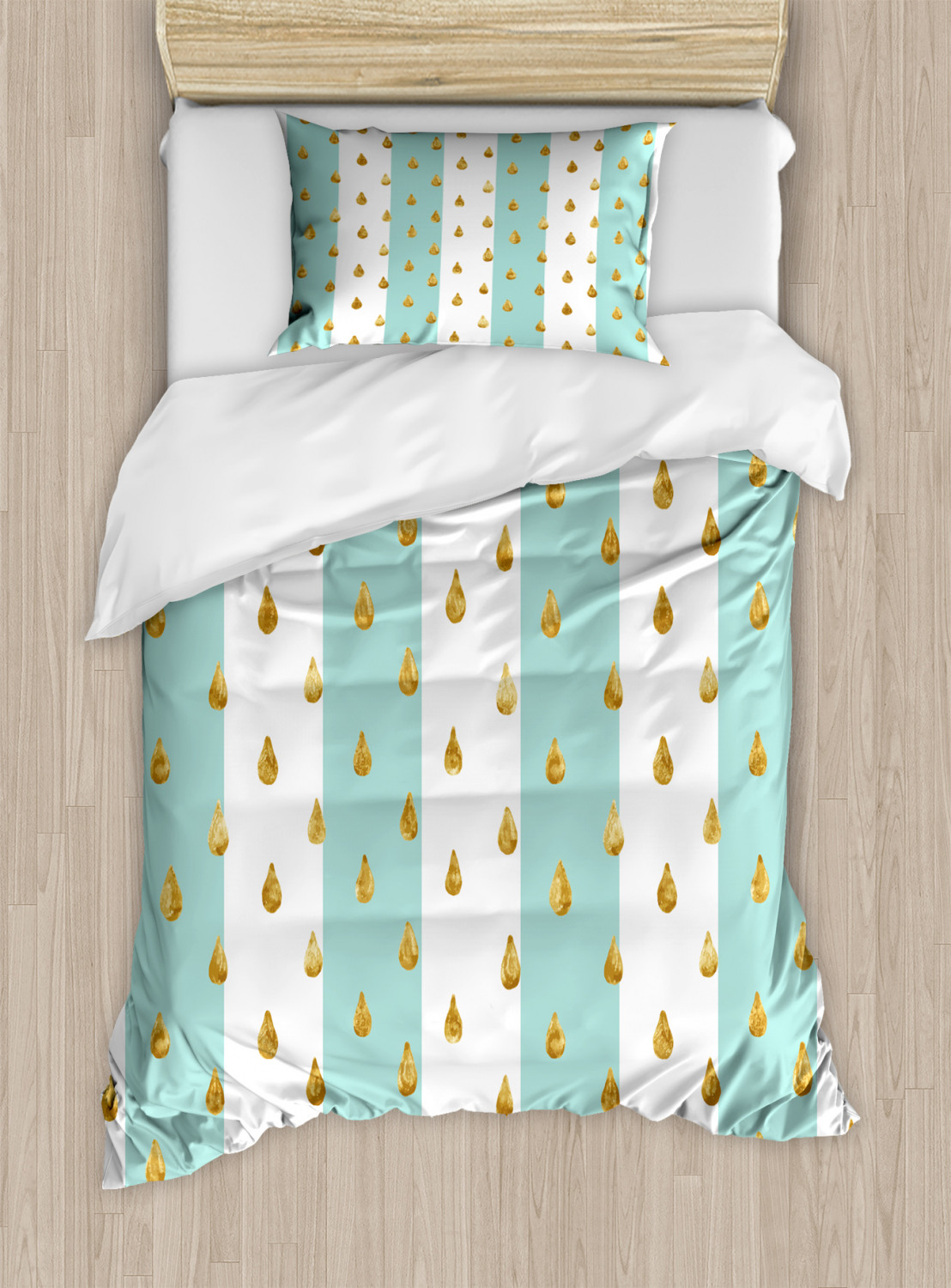 Modern Twin Size Duvet Cover Set, Drops on Vertical Striped Background Geometric Simplistic