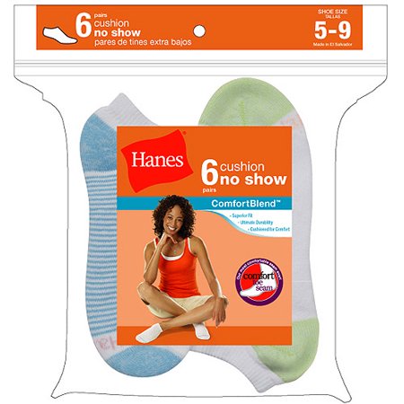 Hanes Ladies Socks No Show 6 Pack