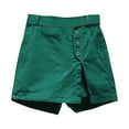 thumbnail image 1 of Pantalones cortos informales de mujer de mezcla de lino con cintura alta y abertura lateral - Cintura elástica y ligeros para el verano, 1 of 5