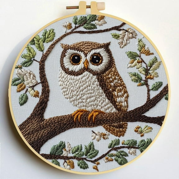 Punch Needle Kits Owl Embroidery Starter Set with Hoop Easy for Beginners DIY Stress Relief Handmade Craft Hobby and Home Decor 20x20cm-2