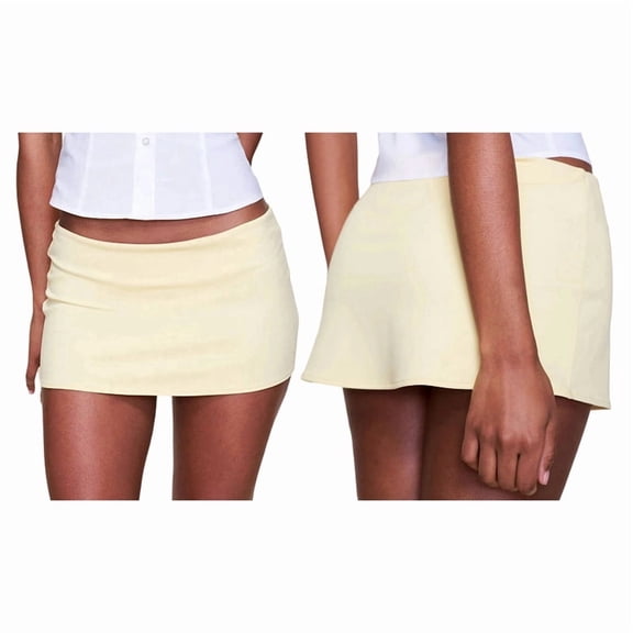 Women'S Casual Low-Rise Solid Bodycon Mini Skirt Streetwear Yellow L
