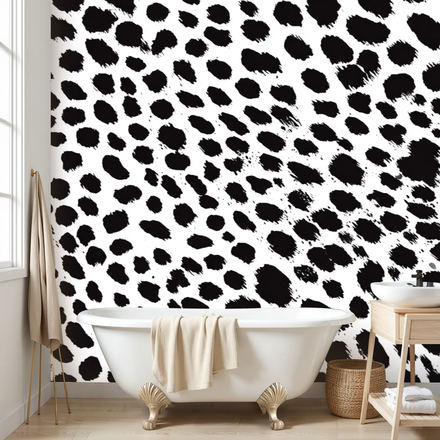 Wall Mural Peel and Stick Seamless dalmatian fur animal print Self-Adhesive Wallpaper Removable Wall Decal Wall Sticker Home Decor for Living Room Bedroom 100"x144"