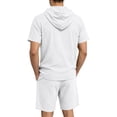 thumbnail image 6 of LEKWK Men Linen Sets Outfits 2 Piece Short Sleeve Button Down Hooded Tops and Elastic Waist Shorts Lightweight Loose Fit Summer Fashion Beach Vacation Wear, 6 of 9