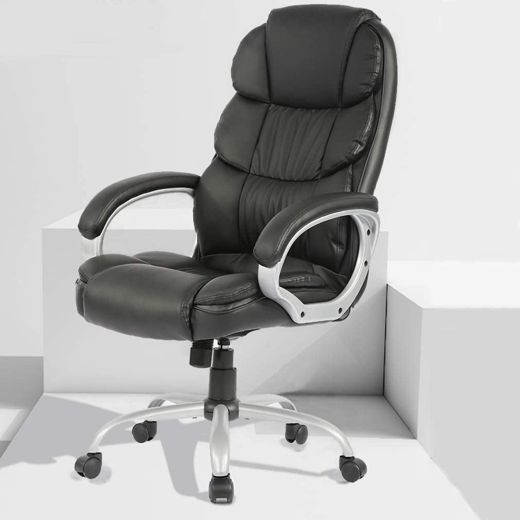 YAMASORO Ergonomic Office Chair with Flip-Up Arms and Comfy Headrest PU Leather High-Back Computer Desk Chair Big and Tall Capacity 330lbs White 