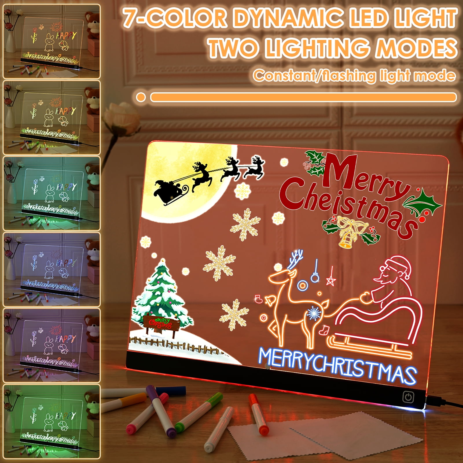 Threns LED Drawing Board Glowing Acrylic LED Message Board with 7 Colors Lights and Stand Illuminated Drawing Pad for Kids Office Home