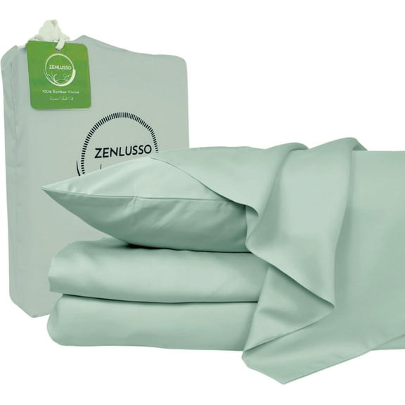 Queen Sheets, 100% Viscose Made from Bamboo Sheet Set, Cooling, Head Foot Tags with 16” Deep Pocket, Luxuriously Soft 4 Piece Bed Sheet Set (Sea Mist, Queen)