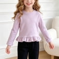 thumbnail image 2 of UAYOTSE Girls Long Sleeve Crew Neck Top with Hem Ruffle Trim, Kids Soft Solid Color Casual Fall Everyday Blouse Size 12-18 Months, 2 of 9