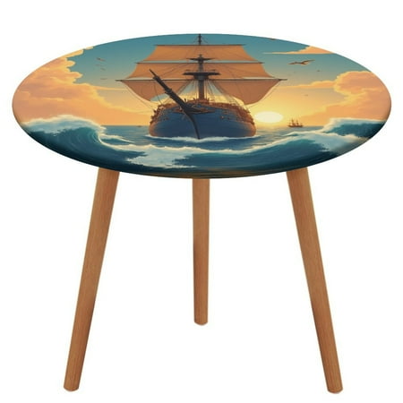 

Sailing Ship at Sunset Tablecloth Round Elastic Fitted Waterproof Table Cover Cloth for Dining Room Indoor Outdoor Decor XL-60