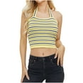 thumbnail image 2 of Jjayotai Women's Striped Halter Tops, Sleeveless Slim Fit Color Block Knit Cropped Tank Tops, Womens Summer Outfits Yellow^ L, 2 of 9