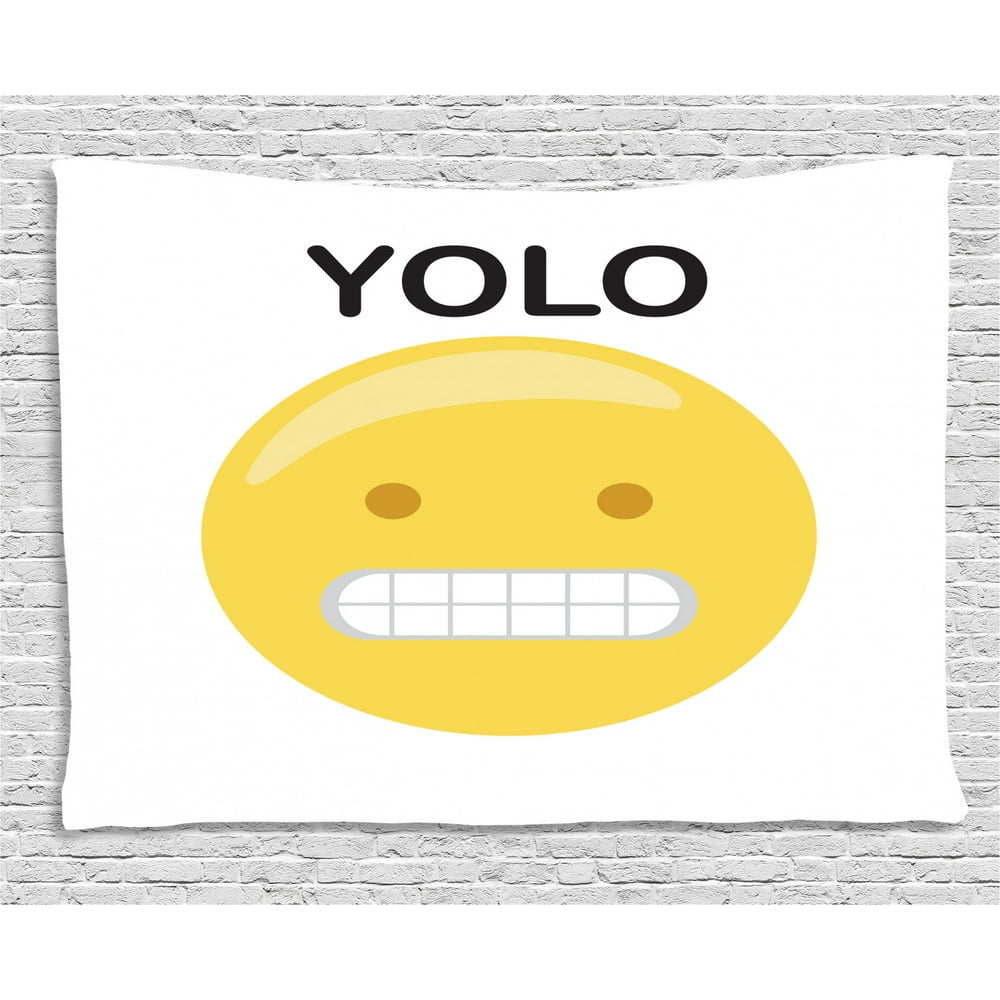 YOLO Tapestry, Funny Emoji Face and Abbreviation of Life Quote