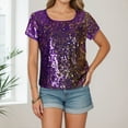 thumbnail image 2 of 2026 Womens T Shirts Fashion Tops Sequin Short Sleeve Round Neck Disco Party Summer Blouse Night Out Gift Clothes, 2 of 3