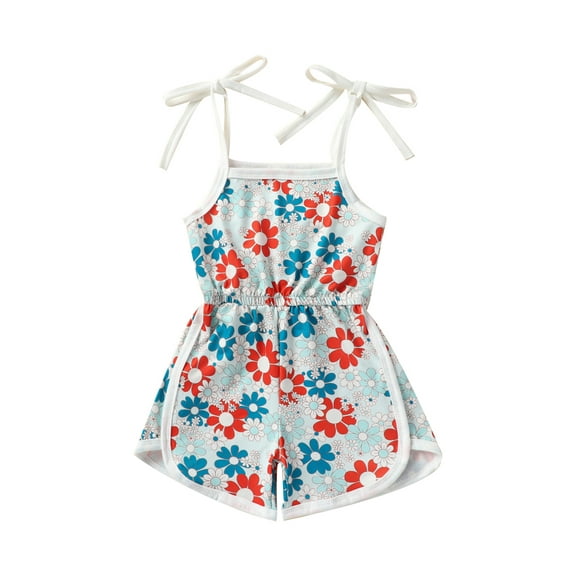 Wassery Toddler Baby Girls Summer Romper 1 2 3 4 5 Year Girl Sleeveless Floral Print Tie Strap Jumpsuit 6M-5T
