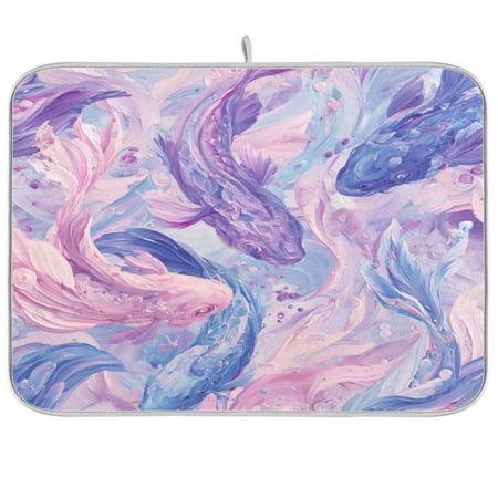 Dish Drying Mat Microfiber Kitchen Pad Large Counter Absorbent Dish Mats Drainer Rack 18 x24 Pale Pink Marine Creatures