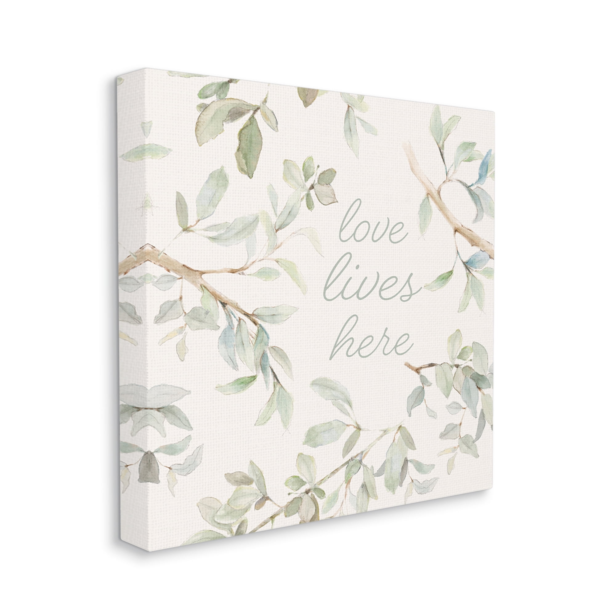 Stupell Industries Love Lives Here Cursive Botanical Branches Phrase Graphic Art Gallery Wrapped Canvas Print Wall Art, Design by Lanie Loreth
