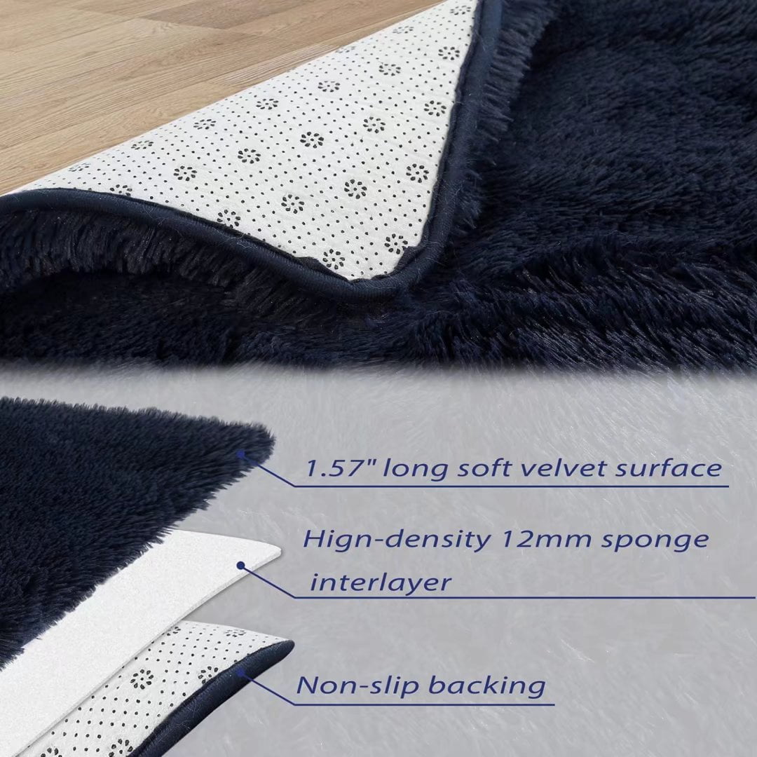 ZACOO 4'x6' Shag Area Rug Dark Navy Blue Indoor Ultra Soft Plush Rugs for Living Room, Non-Skid Nursery Faux Fur Rugs for Kids Room Home Decor