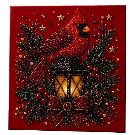 Framable Christmas Cardinal Pearl Bead DIY Painting Kit, Comprehensive Handmade Art Supplies Set for Creating Unique Decorative Vintage Holiday Wall Artwork