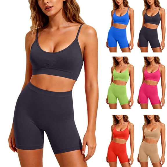 Women's Workout Clothing Wireless Push-Up Bra and Underwear Set Sports And Fitness Beautiful Back Comfortable Elastic Slim Shorts S