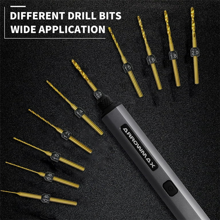 ARROWMAX Mini Trapano Elettrico Ricaricabile 13 In 1 – 800 Giri/min, 10 Punte HSS, Custodia In Alluminio, Per Legno, Gioielli E Modellismo