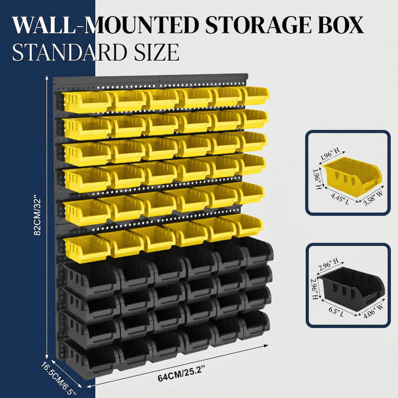 Wall Mounted Storage Bins 60PCS, Garage Storage Bin Organizer with 36 Yellow & 24 Black Plastic Bins, Large Wall Mount Parts Organizer for Screws, Nuts & Bolts, Tool Storage System with Label Slots