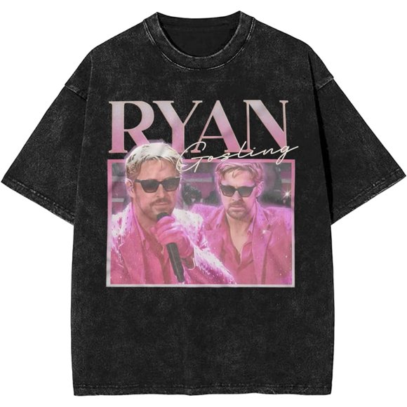 Ryan Gosling Mens Womens Vintage Oversized Short Sleeve T Shirts Casual Drop Shoulder Tees Top