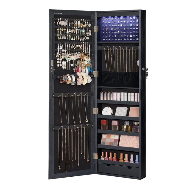 Joyero SONGMICS Espejo de 120 cm de alto con LED negro
