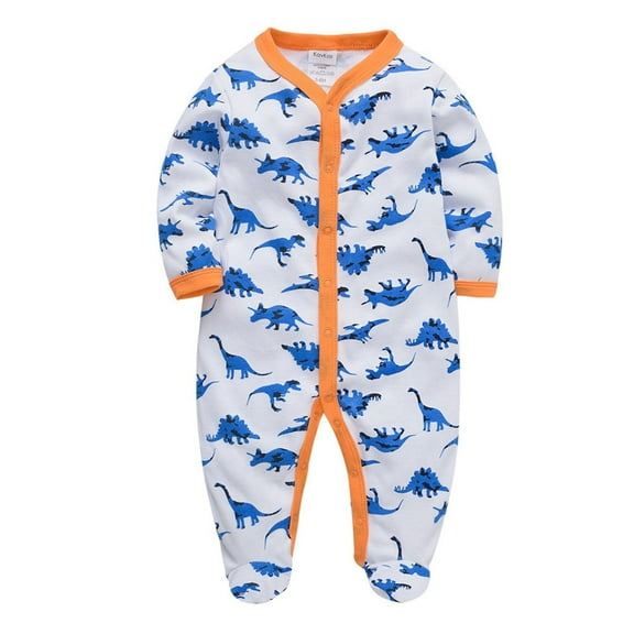 Alkepwun Baby Boys Girls Footed Pajamas Dino One-Piece Sleeper Long Sleeve Jumpsuit Newborn Infant Button Down PJs Soft Cotton for 0-12M