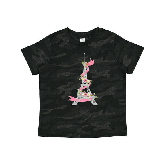 Inktastic Eiffel Tower in Paris with Flowers and Pink Banner Boys or Girls Toddler T-Shirt