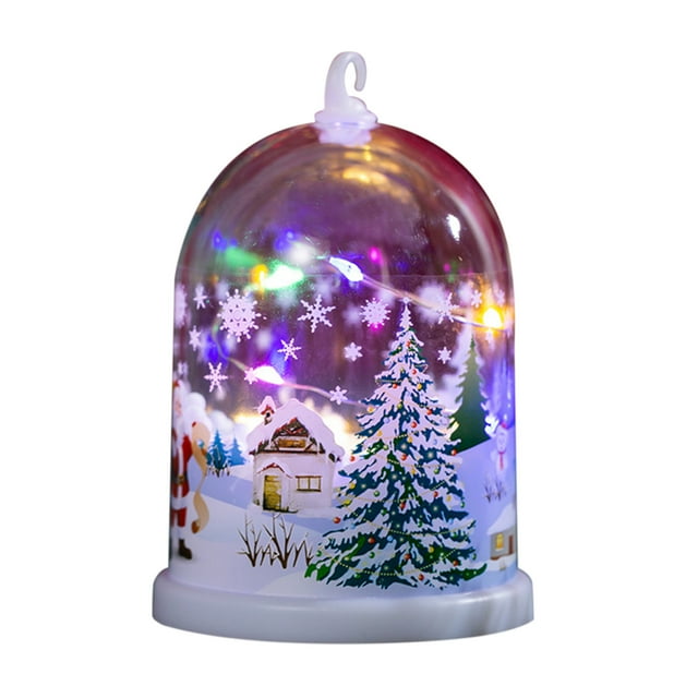 Christmas Tree Decorations, Colorful Lights Small Night Light Desktop Pendant, Snow Scenery Ornaments with Snowman Santa, Battery Powered, Christmas Gifts Christmas Tree Lights