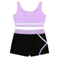 thumbnail image 4 of Manyakai Kids Girls 2 Piece Active Dancewear Outfit Crop Top and Shorts Set for Gymnastics Dancing Light Purple 12, 4 of 7