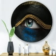 thumbnail image 2 of Designart 'Woman Eyes With Black Skin With A Gold Chain' Modern Circle Metal Wall Art 23x23 - Disc of 23, 2 of 5