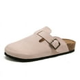 thumbnail image 1 of Zuecos Boston de piel de ante de vaca con suela antideslizante y hebilla ajustable para mujer, zapatillas tipo mules de corcho., 1 of 5