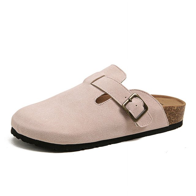 Zuecos Boston de piel de ante de vaca con suela antideslizante y hebilla ajustable para mujer, zapatillas tipo mules de corcho.