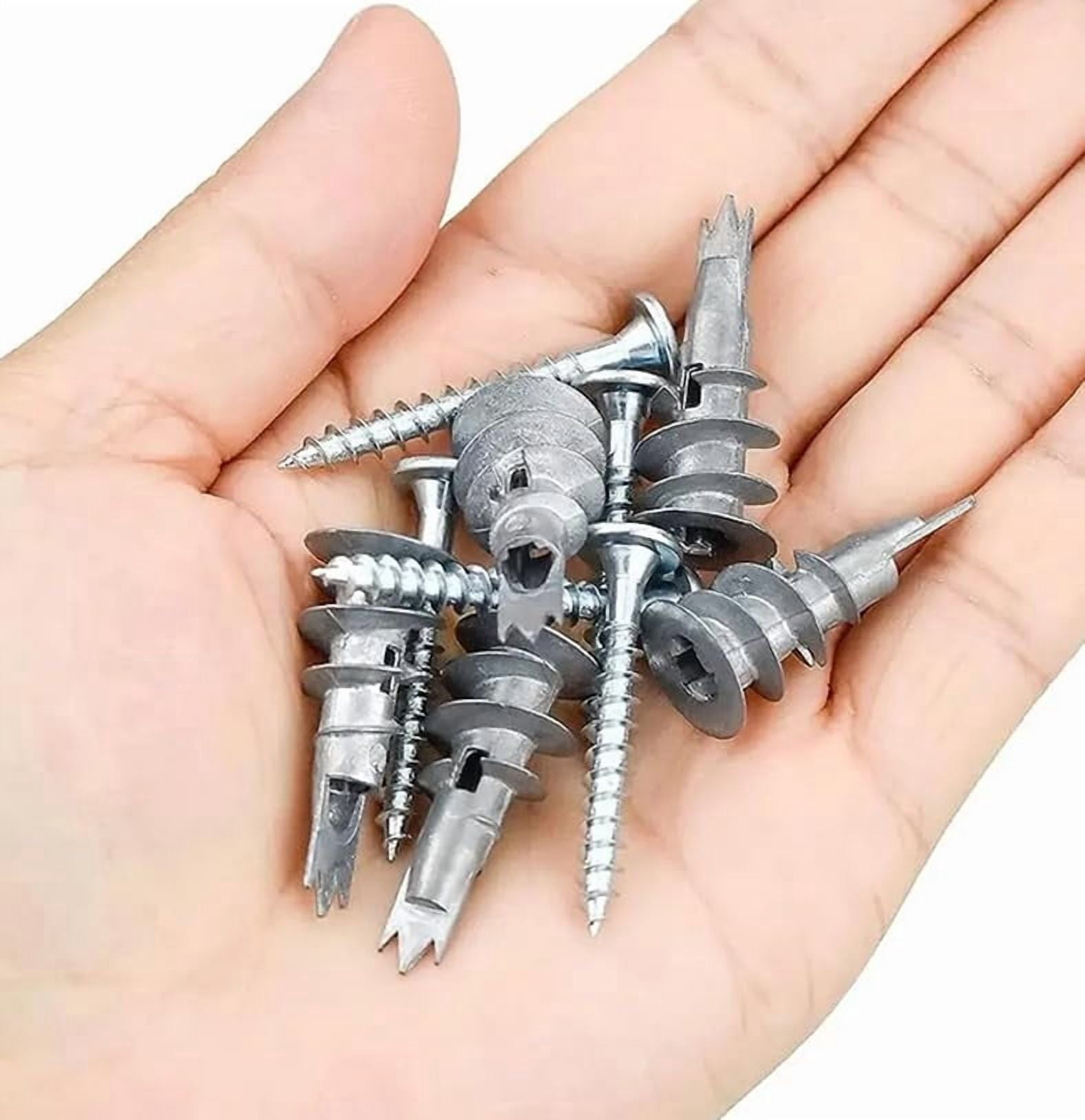 120pcs Self Drilling Drywall Anchors with Screws Kit, Zinc Plated Steel Ancors and Screws for Heavy Duty Cabinets, Shelves, Furniture, No Need to Drill Holes in Wall (3 Sizes)