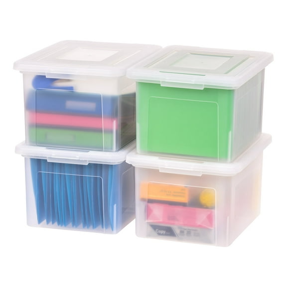 IRIS Plastic File Box Le Gal/Letter Size 18.13" L x 14.13" W x 10.75" H, Clear, File Organizer, 4Pk