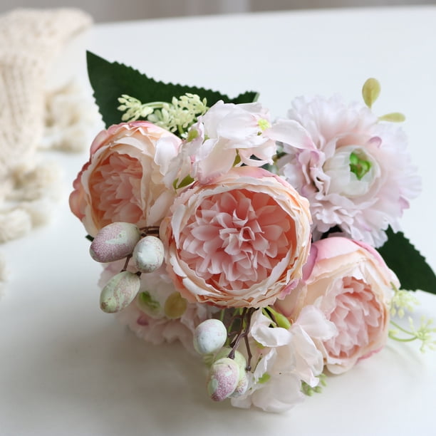 ramos de flores artificiales, hortensias, peonías, bayas, combinación, decoración para bodas y el hogar, flores falsas