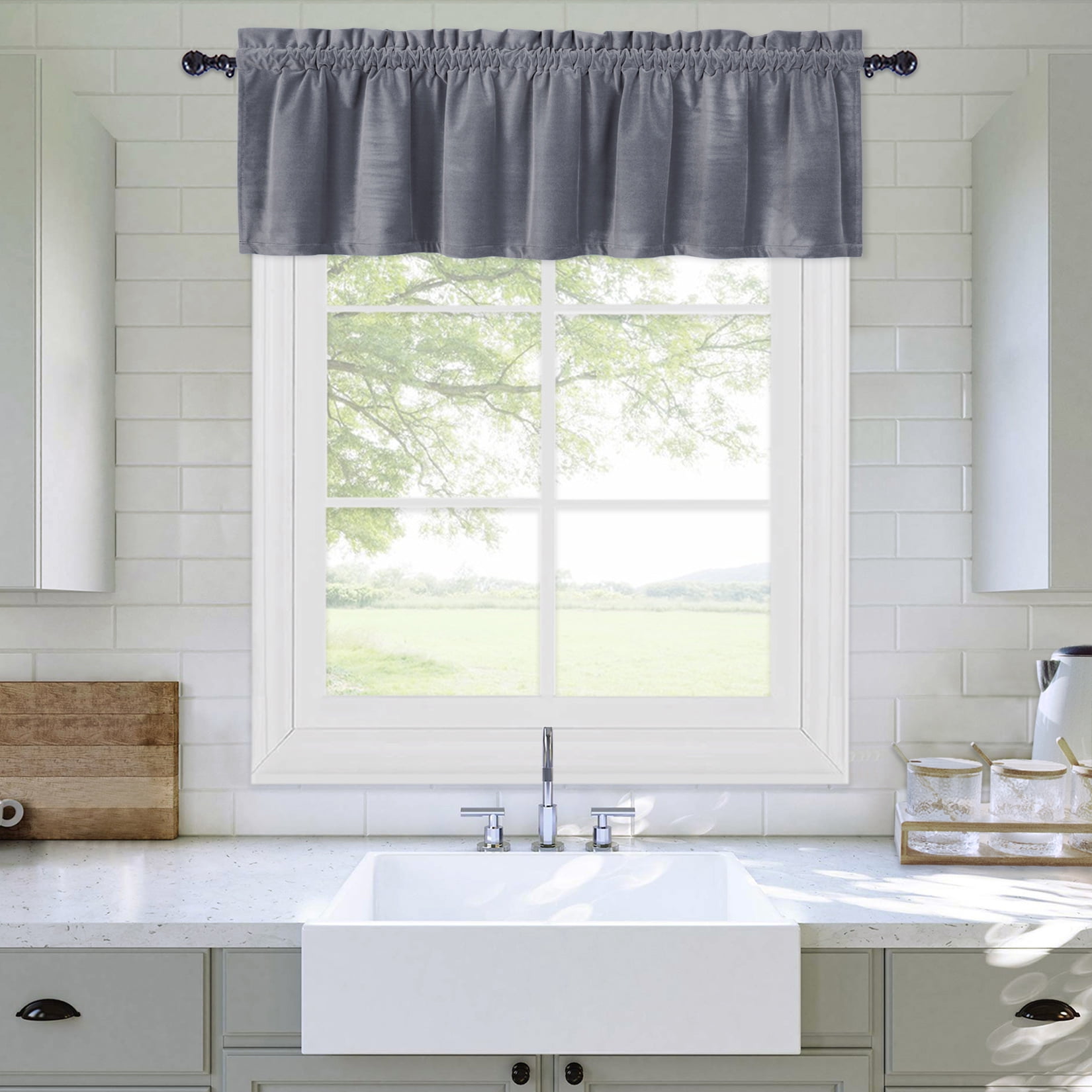 CAROMIO Kitchen Velvet Valance for Bathroom,Rod Pocket Cafe Curtains ...