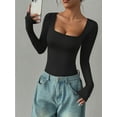 thumbnail image 2 of MOYIKO Square Neck Tops for Women Long Sleeve Body Suits Womens Fitted Tight Tops, 2 of 7