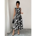 thumbnail image 5 of Black And White Floral Print Sleeveless Fit And Flare Midi Dress, 5 of 6