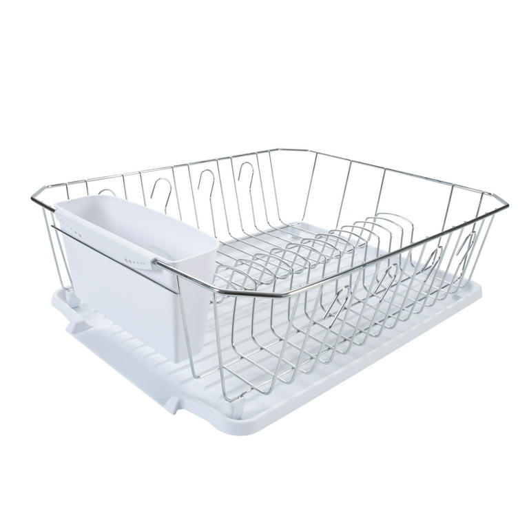 Kitchen Details 4685-WHITE Chrome Dish Rack with Tray, White - 3