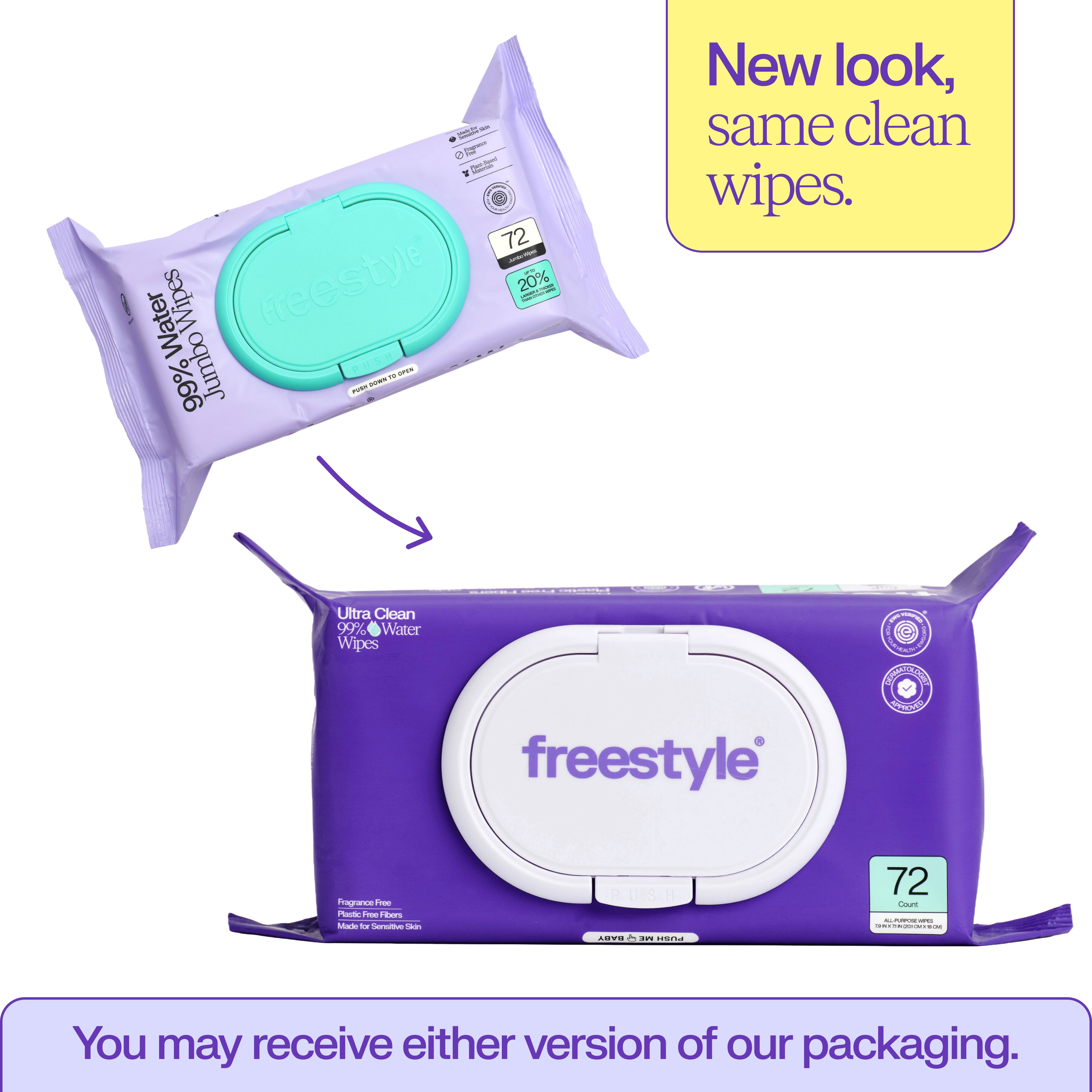 Freestyle 99% Water EWG Verified® Baby Wipes, Fragrance Free for Sensitive Skin, Unscented, 1 Flip-Top Pack, 72 Count
