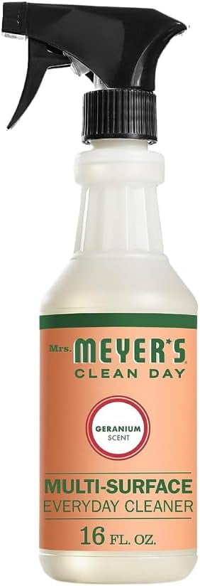 Mrs. Meyer's Clean Day Geranium Scent Variety, 1 Room Freshener 8 oz, 1 Liquid Dish Soap 16 oz, 1 Liquid Hand Soap 12.5 oz, 1 Multi-surface Cleaner 16 oz