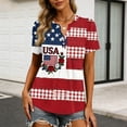thumbnail image 4 of LWavelet Fourth of July Shirts for Women Short Sleeve Tops V-Neck Casual USA Patriotic Floral Embroidered Tee Wine L, 4 of 7