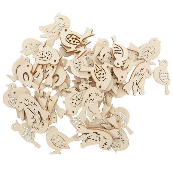 CIMAXIC 50Pcs Wood Bird Slices Decorative Bird Tags for Craft Bird Cutout and Party Decorations
