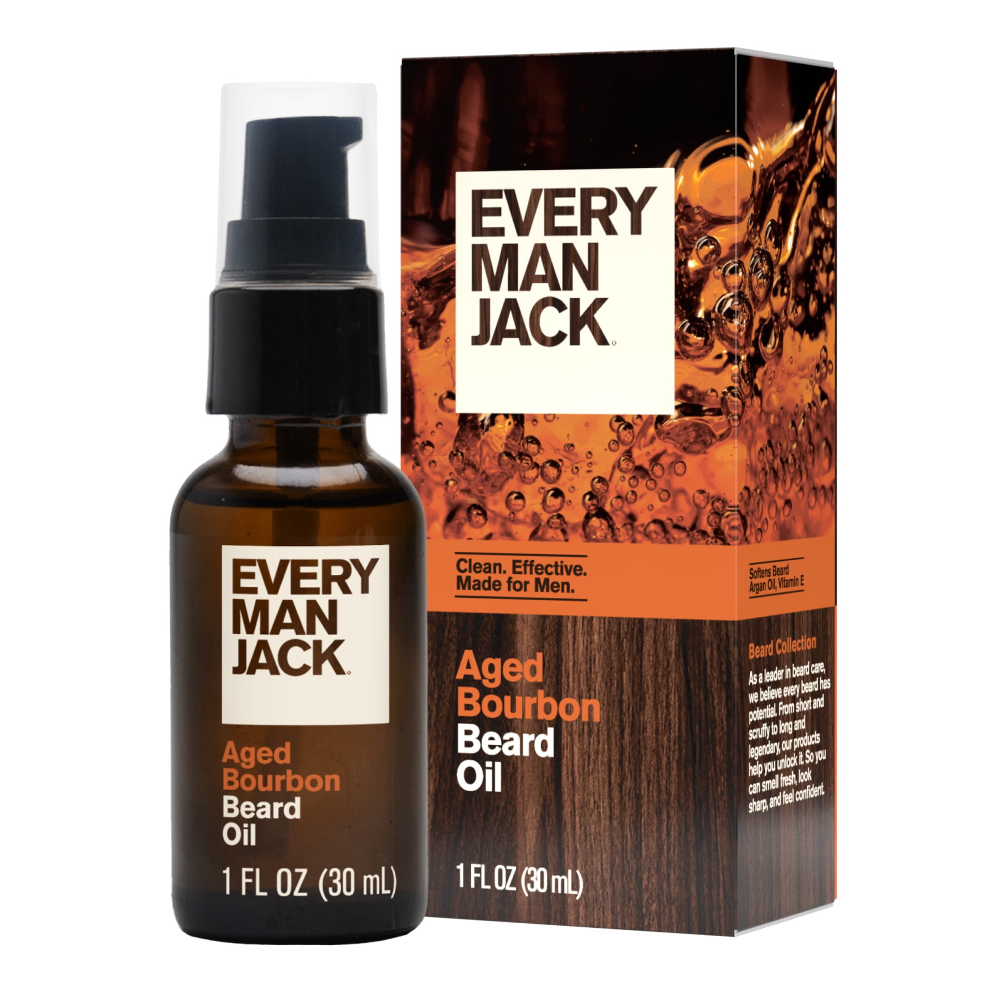 (6 pack) Every Man Jack Aged Bourbon Beard Oil for Men Deeply Moisturizes & Softens Your Beard, Naturally Derived with Shea Butter & Argan Oil 1 fl oz, 1 Count